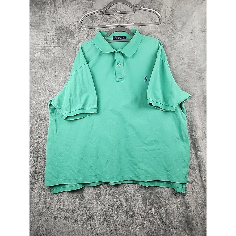Polo Ralph Lauren Polo Shirt Mens 3xb Green Cotton Ribbed Short Sleeve Pony Golf